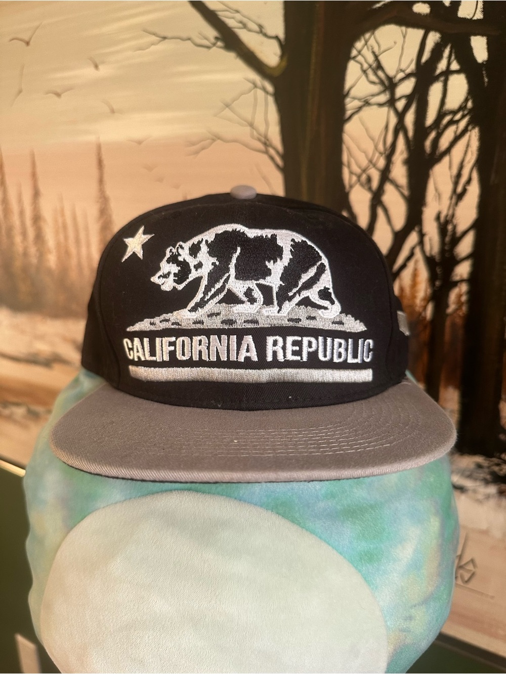 California Republic Embroidered Black and Gray Snapback Hat